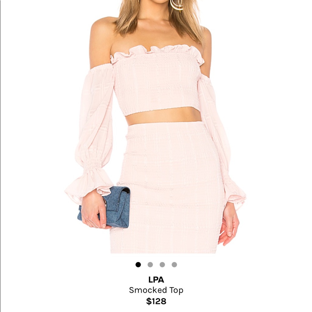 LPA light pink off the shoulders top from REVOLVE